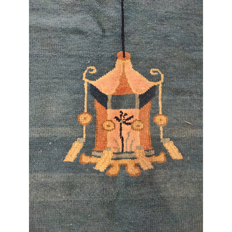 Antique Chinese Blue Color Oval Shape Room Size Peking Rug