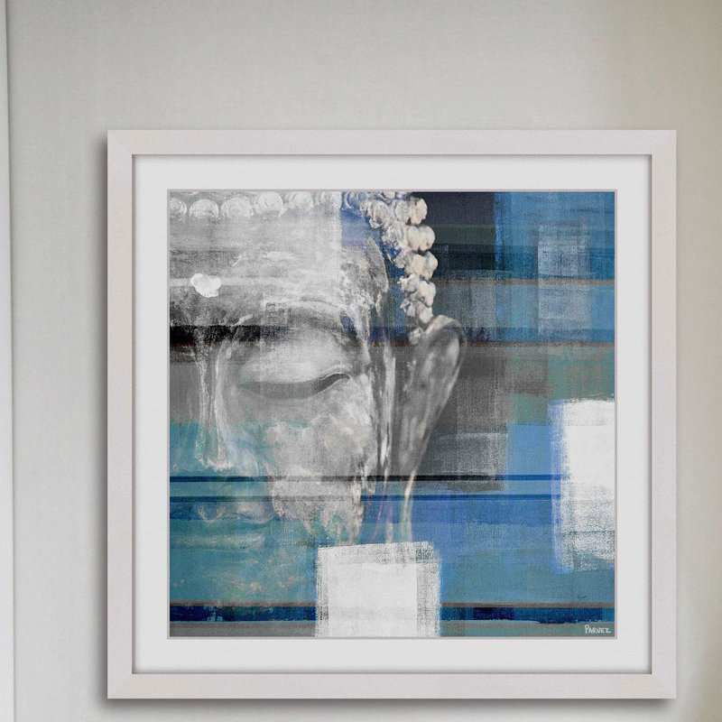 « blue bouddha », reproduction d’art encadrée, H 18 po x l 18 po x P 1,5 po