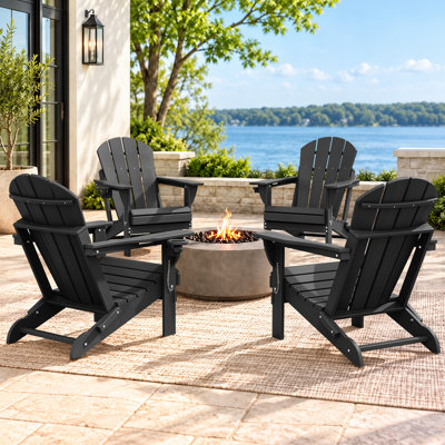 Ensemble de chaises pliantes HDPE Adirondack d'extérieur résistantes aux intempéries avec porte-gobelet 4 pièces