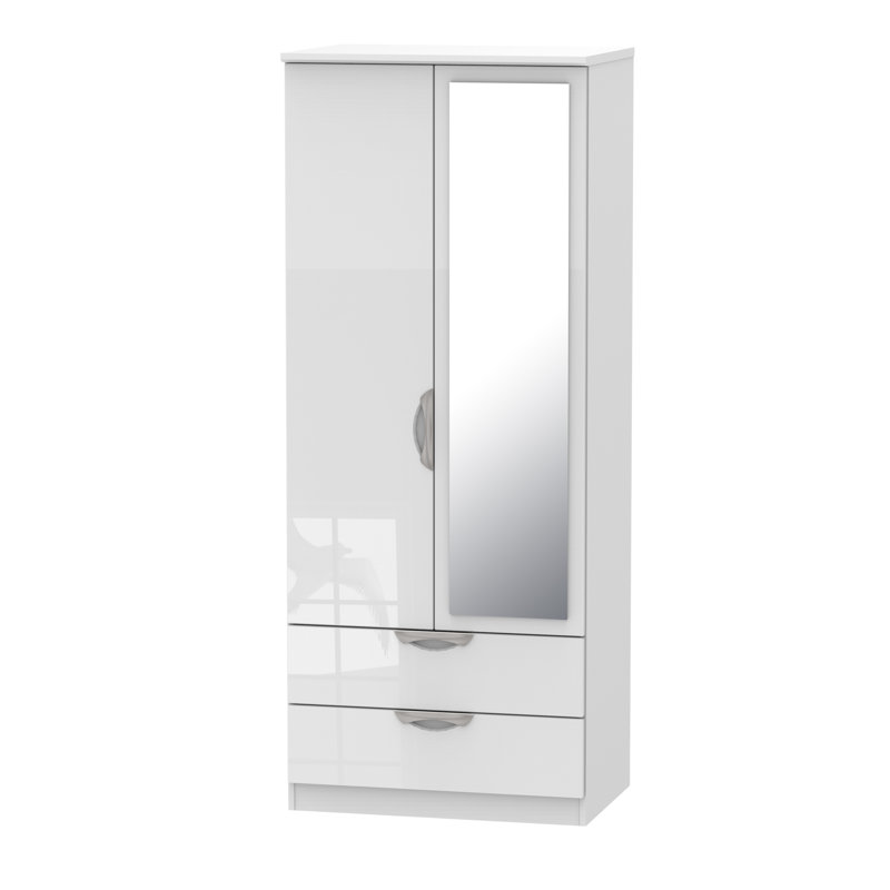 Ratley 2 Door Manufactured Wood Wardrobe, White Gloss, H183 x W74 x D53cm