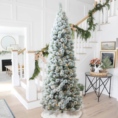 Slender Flocked Pine Christmas Tree with LED Lights