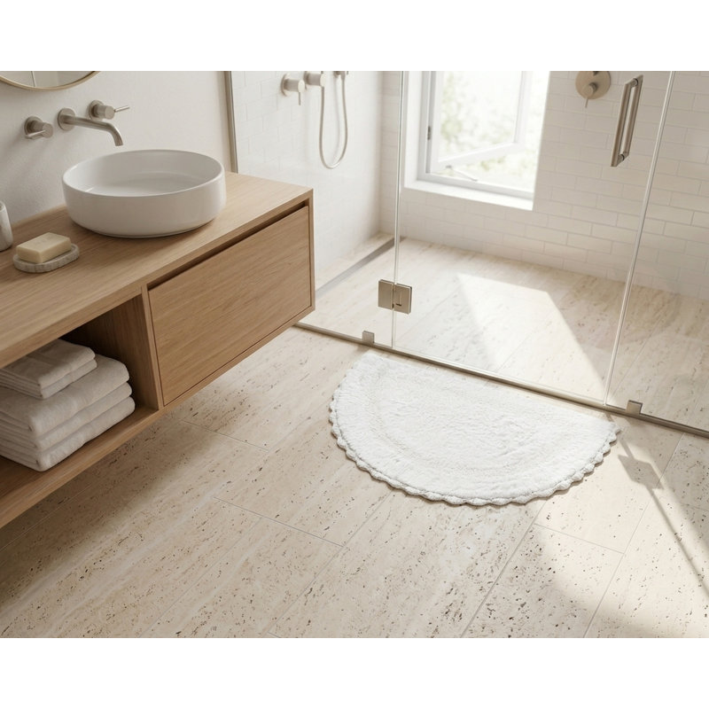 Tapis de bain demi-cercle en dentelle crochetée, Blanc