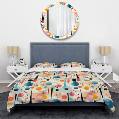 Kamirah Multicolor Mid Century Geometric Pattern On Beige - Geometric Duvet Cover Set - Microfiber Polyester