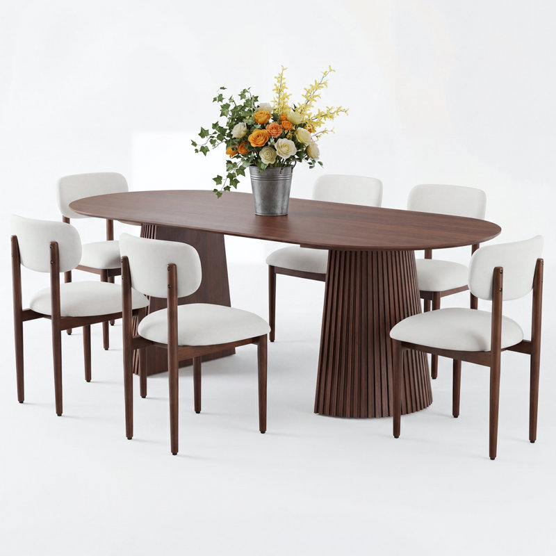 Ensemble repas pour 6 personnes Hulse, Noyer, Crème/noir