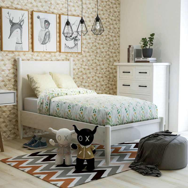 Stalter Solid Wood Platform Bed, White, Twin