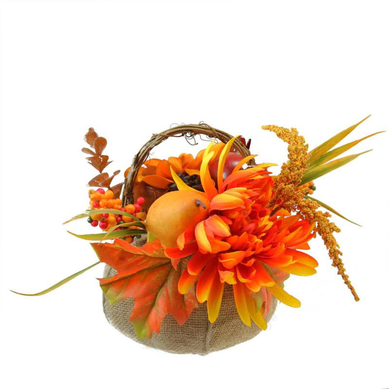 Décoration florale d'automne 9 po dans un panier de citrouille 9 po