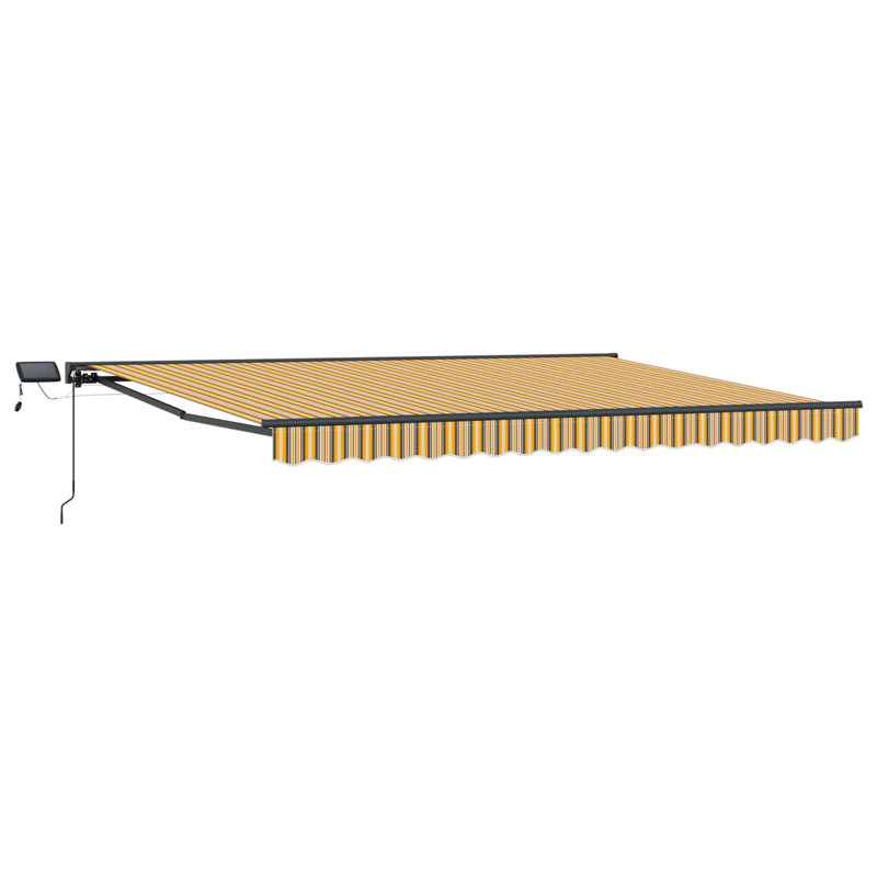 VidaXL Polyester Cover Retractable Patio Awning, 165cm H x 450cm W x 350cm D, Yellow/Grey, Striped