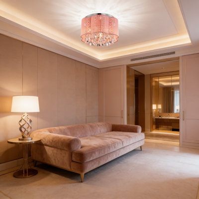 Pink Crystal Flush Mount Chandelier With Handmade Floral Shade - 3-Light Modern Ceiling Fixture For Girls' Bedroom, Nursery, Or Kids Room