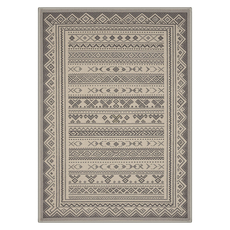 Tribal Geometric Machine Washable Sand Beige Indoor Area Rug With Non-Slip Backing, Rectangle 9' x 12'