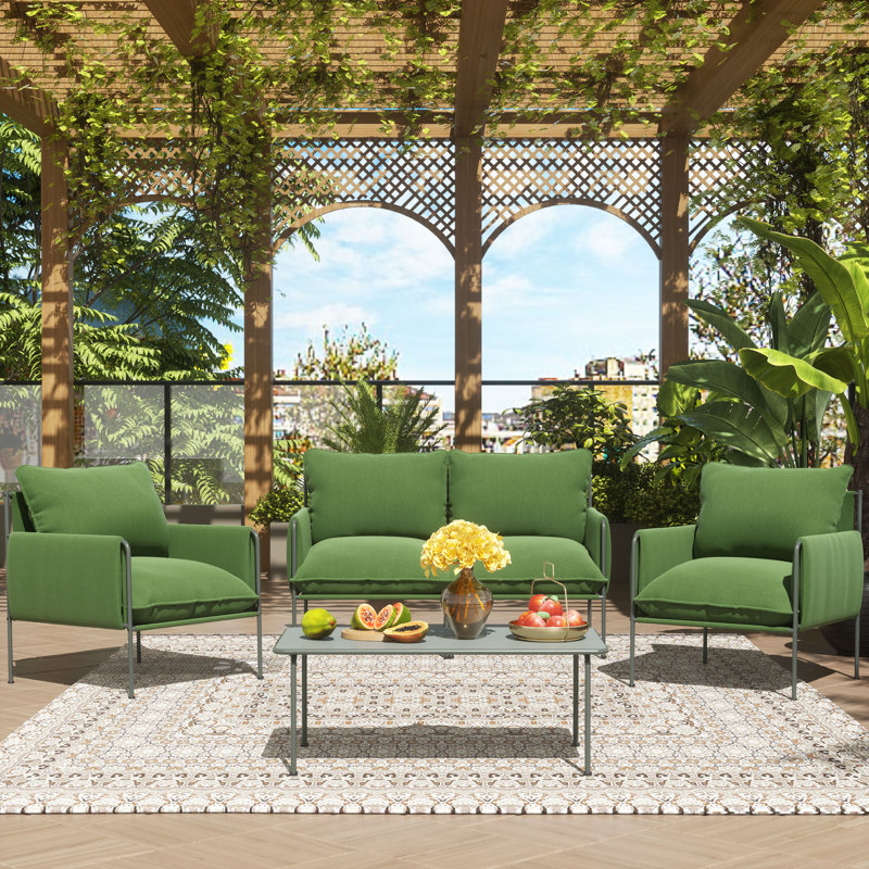 Cloud 4-Person Outdoor Seating Set – Thick Cushions & Removable Arm Pad, Green