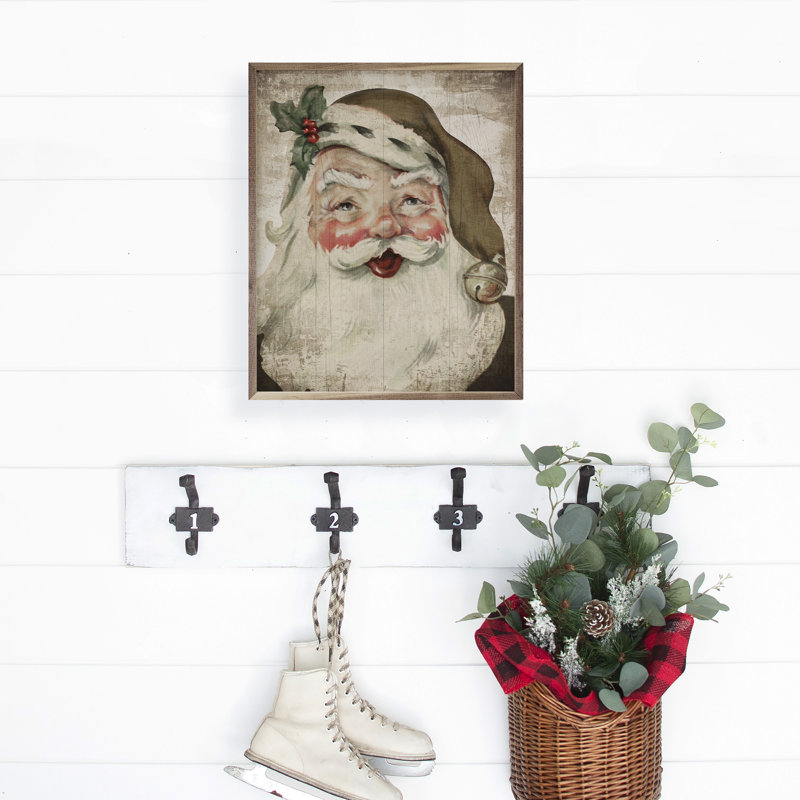 Santa With Bell And Holly Bronze Hat, 10" H x 8" W