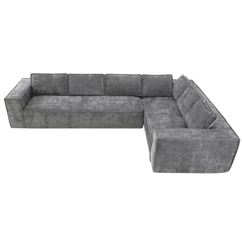 Canapé modulaire minimaliste avec chenille infroissable, aucun assemblage requis pour le salon, Gris