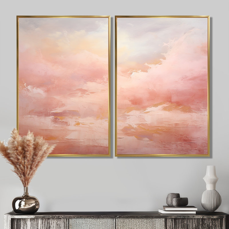 Palette, nuage rose, horizon, art mural moderne blanc, H 36 po x l 48 po, Impression encadrée flottante, Doré