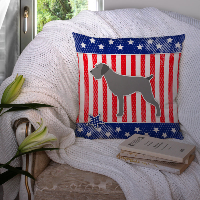 Patriotic Striped Outdoor Throw Pillow, 14" H x 14" W x 3" D