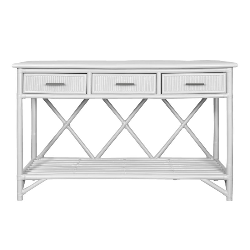 54'' Wide 3 Drawer Rattan Wood Sideboard, White