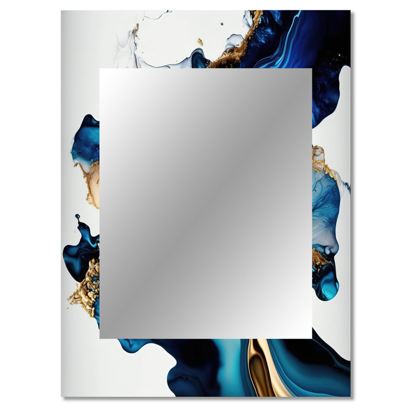 Abstrait marbre géode bleue II - miroir décoratif en marbre, miroir mural moderne, impression d'art en métal, 40 po x 30 po