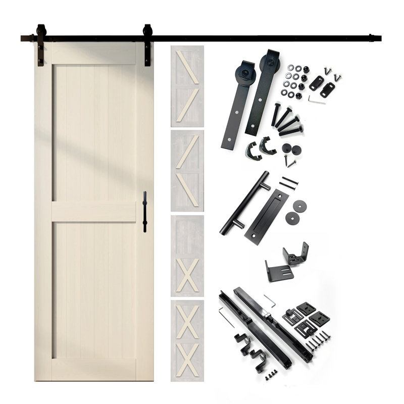 5-in-1 Design 80" Colour Solid Pine Unassembled Door with Black Rustic Installation Hardware Kit, Tinsmith Grey, 40" x 80"