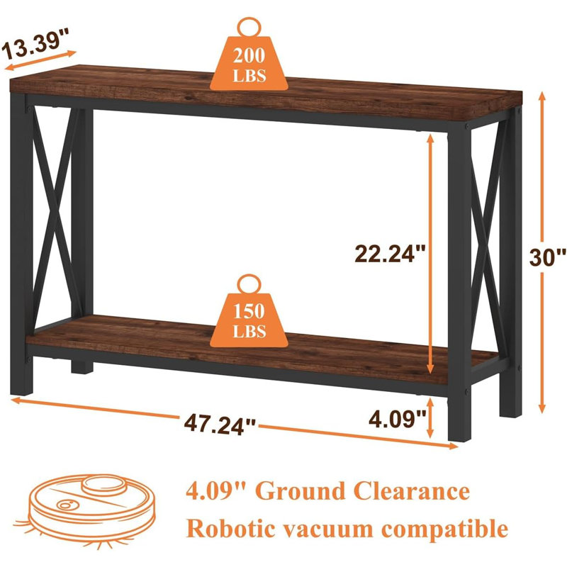 Rustic Oak 47" Industrial Metal and Wood Console Table with Storage