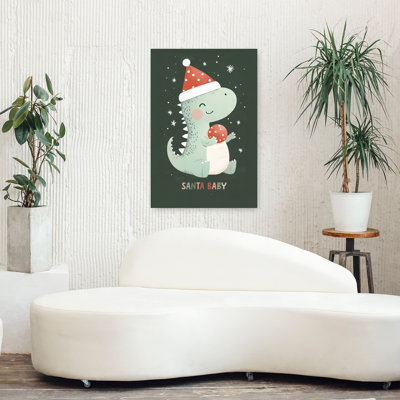 Santa Baby Dino Abstract Contemporary Animal Winter Wall Art Print by Mathieu - Wrapped Canvas Print