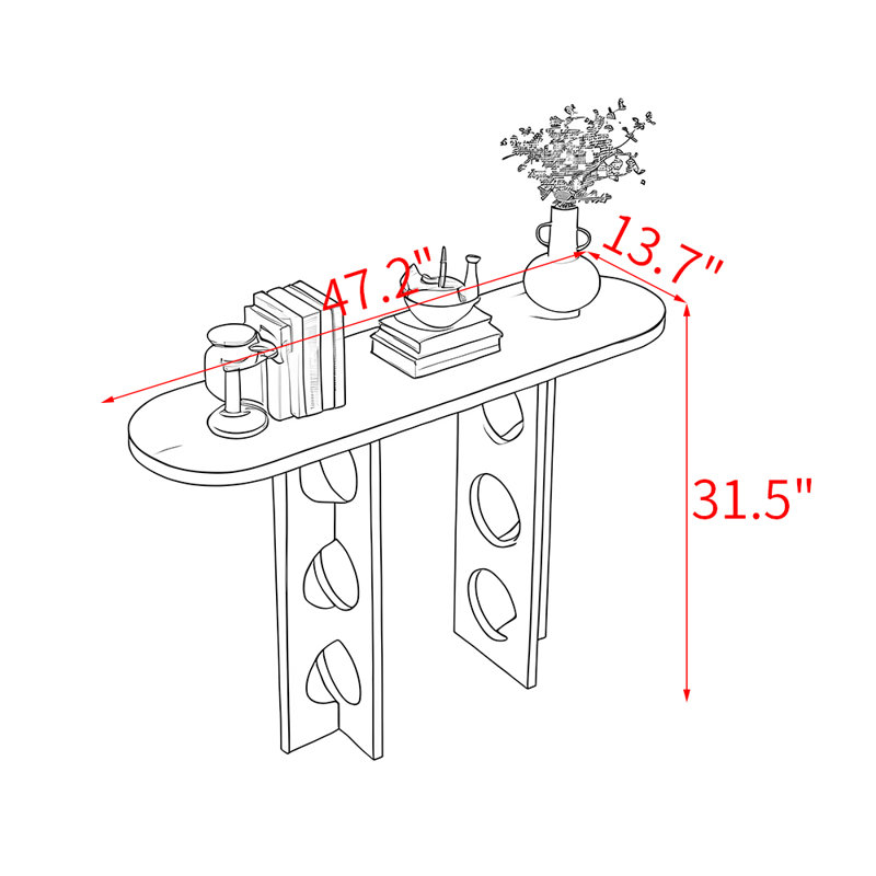 Table d'entrée en bois massif de style moderne, H 31,5 po x l 47,2 po x P 13,7 po, Noir, Noir