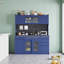 Buffet de ferme l 63 po avec huche, armoire de rangement autoportante bleue avec portes vitrées, prise de courant, panneau perforé et porte-serviettes pour le bar de cuisine-269889369