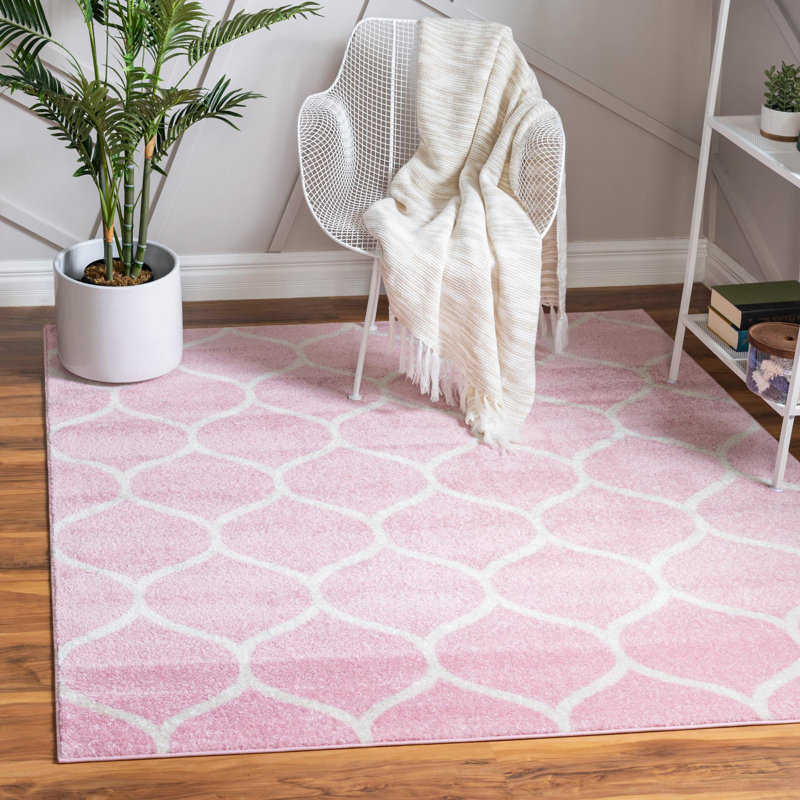 Llanet Geometric Area Rug, Square 3'1", Pink