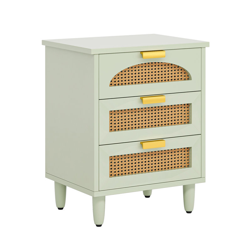 Table de chevet de style nordique avec rangement en rotin vert clair pour la chambre à coucher