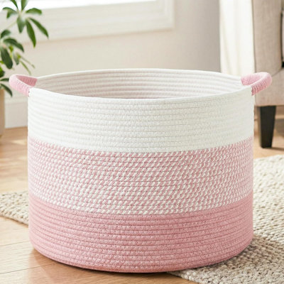 70L Large Cotton Rope Basket, Decorative Woven Blanket Storage for Living Room, Boho Toy Storage & Toy Box(Pink)