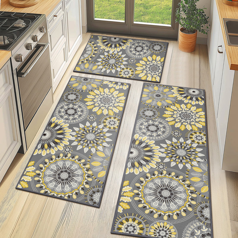 Tapis de cuisine antidérapant 3 pièces Mcnish, Gris / jaune