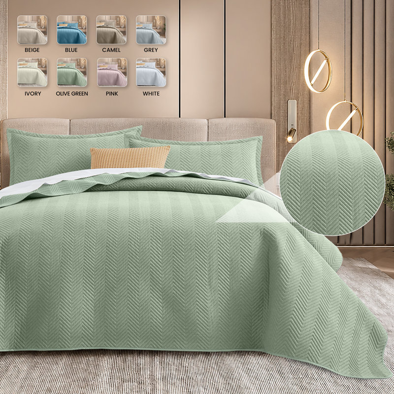 Ensemble de courtepointe légère et réversible toutes saisons avec taies décoratives, Très grand (106 po x 96 po), Vert olive