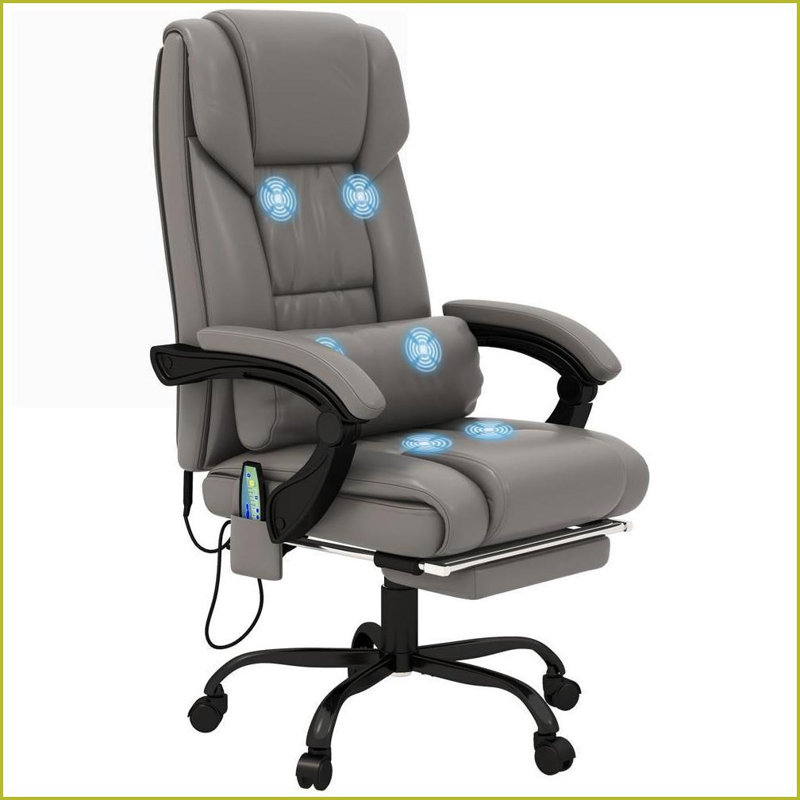 Fauteuil de massage pour massage, vibration à 6 points avec télécommande et amp; Repose-pieds | Similicuir | Gris