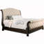 Lit très grand en lin beige, chambre à coucher transitionnelle en bois massif, bois naturel rustique, finesse
