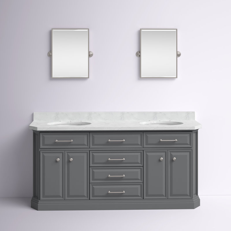 Meuble-lavabo de comptoir en marbre Bruning Carrara, Gris cachemire, Chrome chrome, 72" W