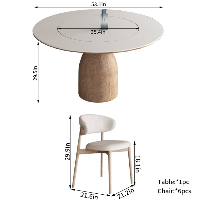 Ensemble de chaises rondes en bois massif, H 29,5 po x L 53,1 po x l 53,1 po