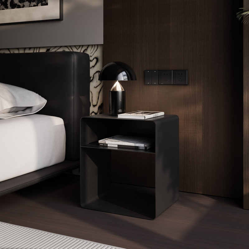 45cm W Metal Bedside Table, black