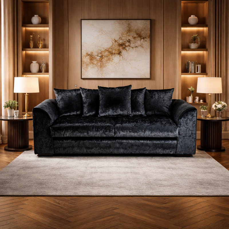 3 Seater Velvet Sofa, Black