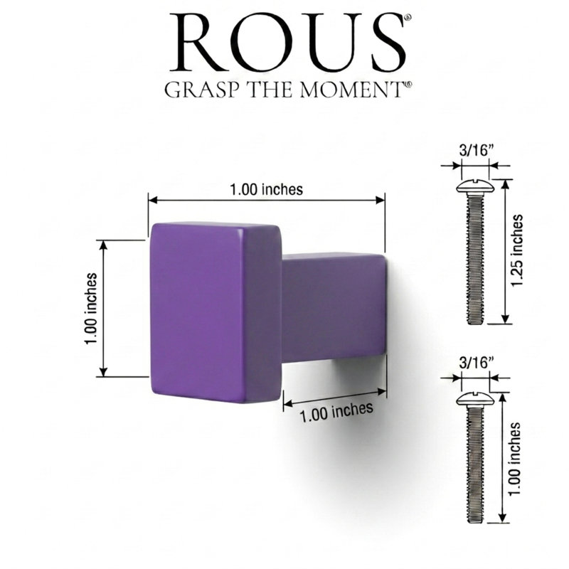 ROUS Hardware Art Deco Square Knob, Royal (Purple)