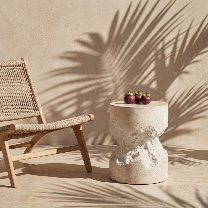 Sculptural Hourglass Concrete Side Table with Artisan Eroded Texture, Indoor/Outdoor