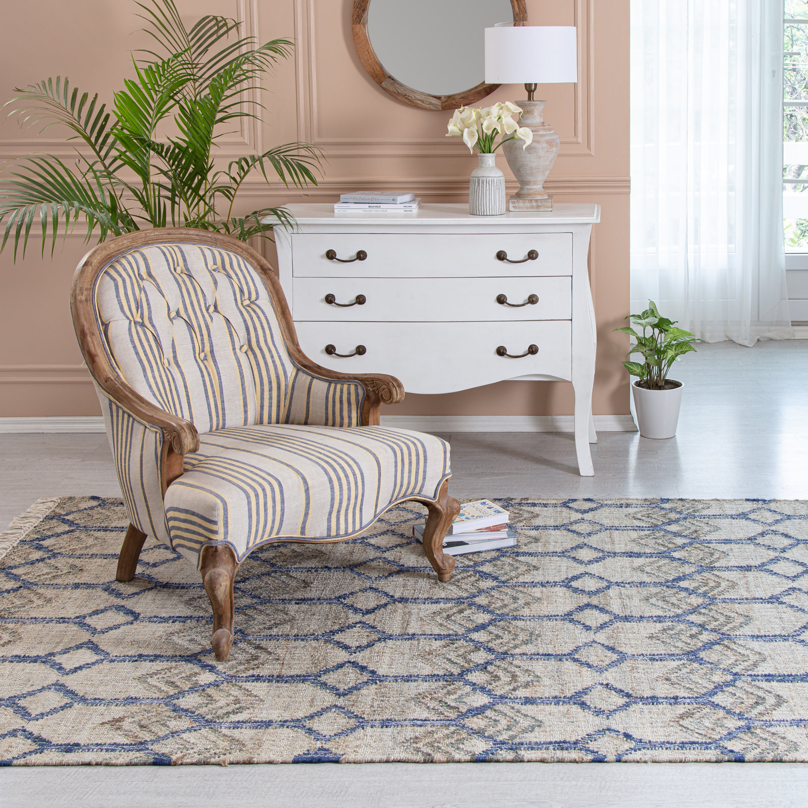 Duran Gray Hand-Loomed Geometric Jute Rug, Rectangle 4' x 6'