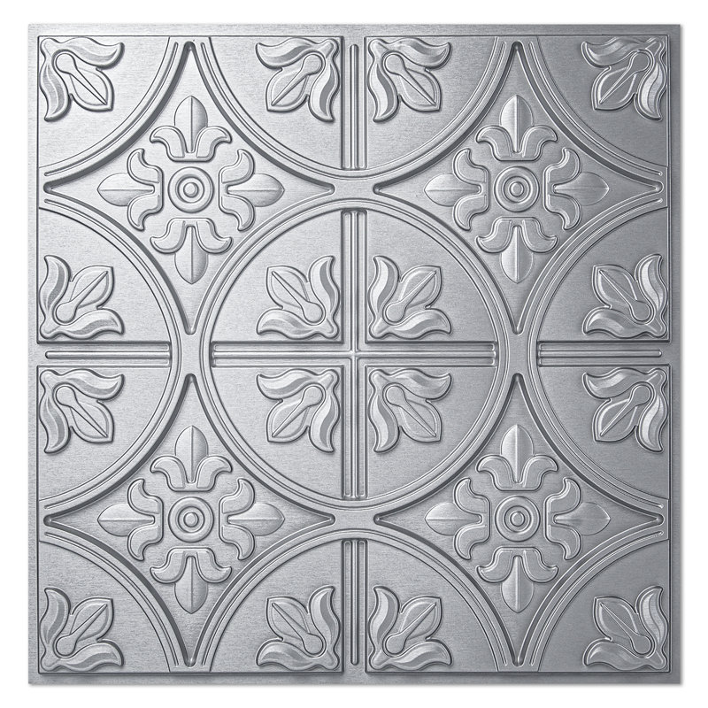 2 Ft. X 2 Ft. Glue-Up or Drop-in PVC Ceiling Tile,Waterproof PVC Panels for Interior Decor, Silver