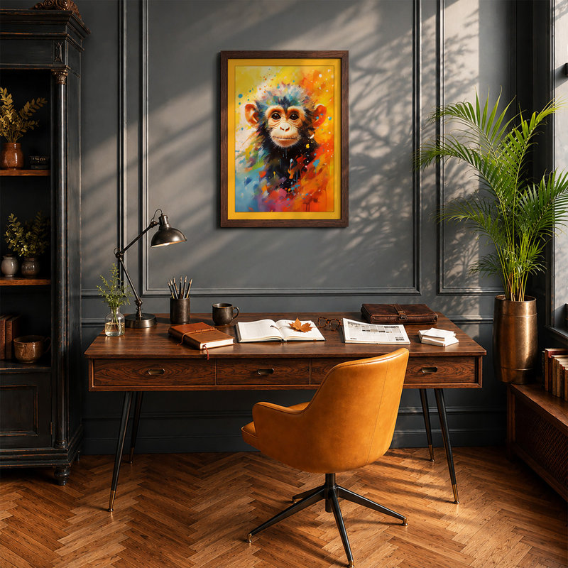 Chimpanzee Splash Modern - Print, A4 - 29.7 x 21.0 cm, Walnut