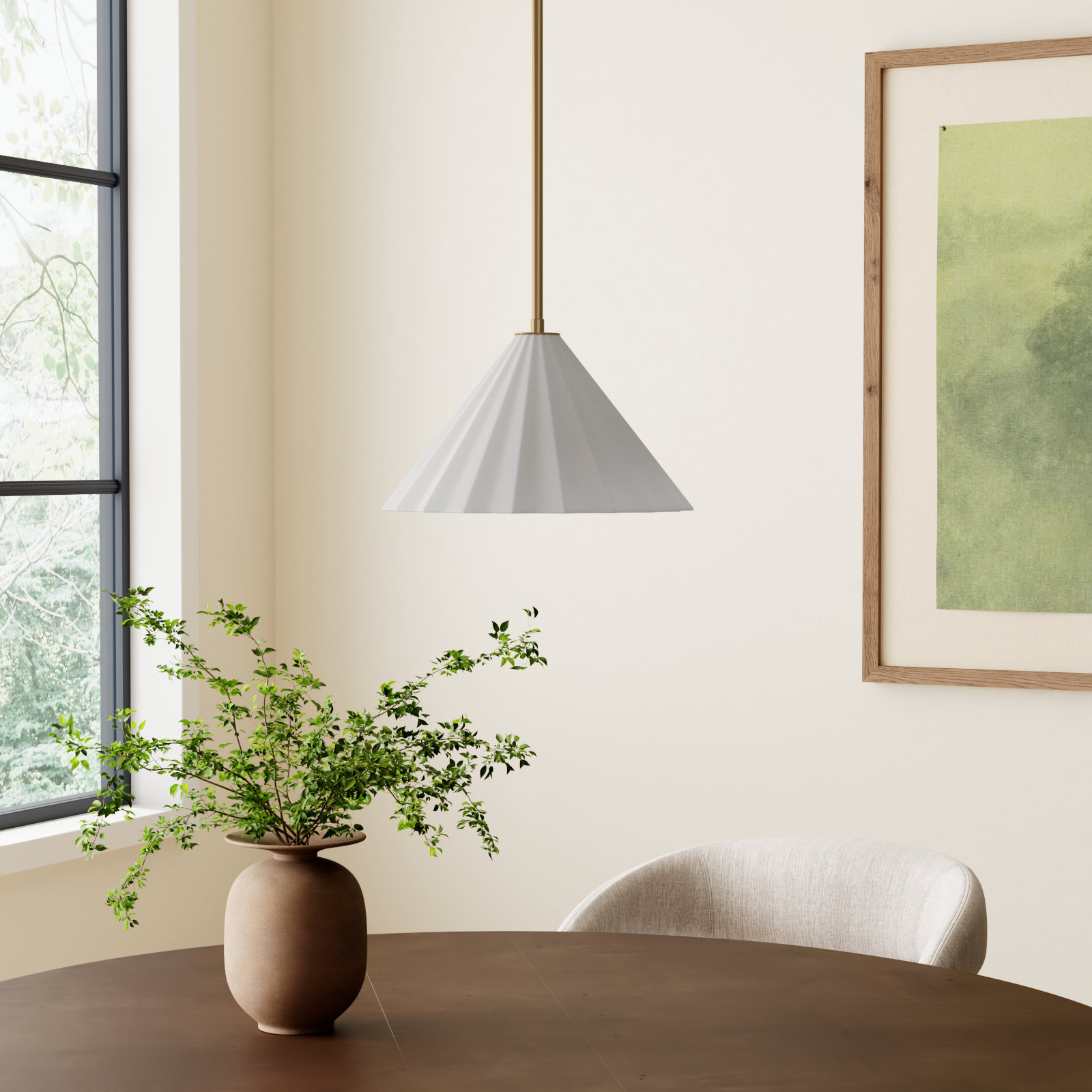 Yuridia Single Light Glass Steel Pendant, Aged Brass, 8.25"H x 13.62"W x 13.62"D