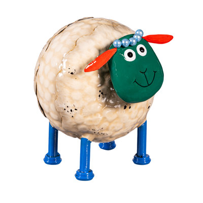 Metal Portly Sheep Garden Statue, 7.5in