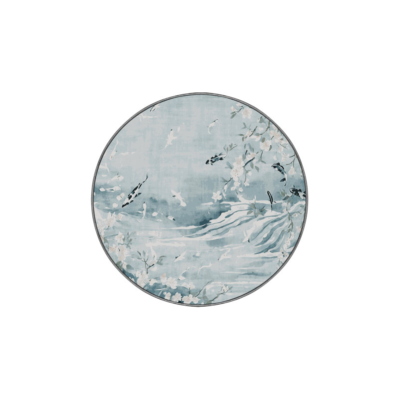 Machine Washable Gray Area Rug, Round 3'