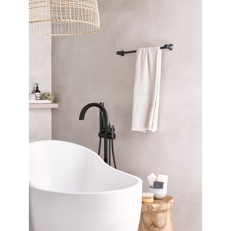 Moen Doux Single Handle Floor Mounted Freestanding Tub Filler with Handshower, Matte Black
