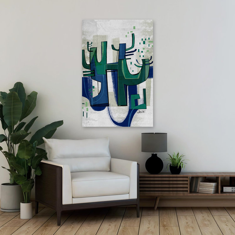 Arbre de vie - Art moderne bleu marine et indigo Mid-Century, H 36 po x l 24 po