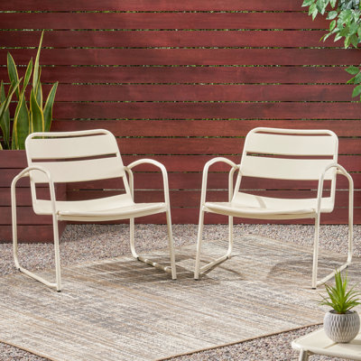 Chaise de cour arrière en blanc mat, fabrication en métal, H 25,69 po x l 27 po x P 24,5 po, siège élégant et à circulation d'air, assemblage requis en métal, élégant