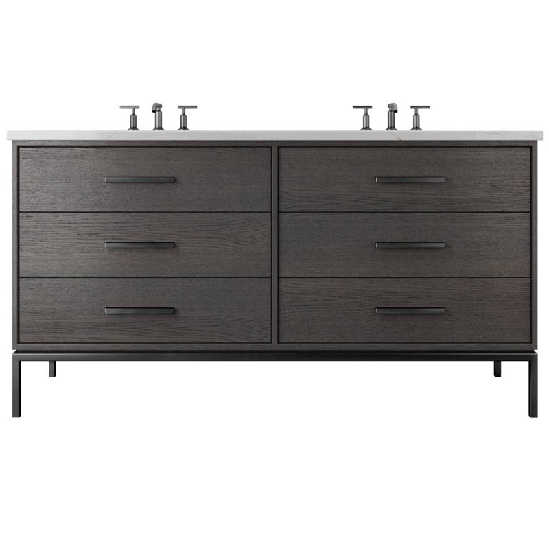 Meuble-lavabo à double tiroir blanc Rift, Gris délavé, Noir mat, 60"