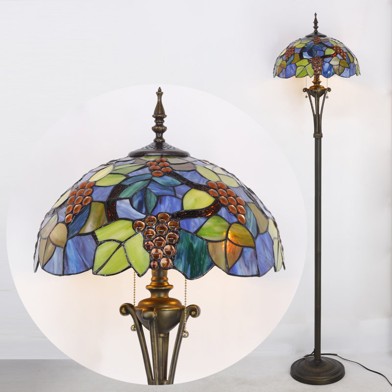 Tiffany Floor Lamp Purple Stained Glass Grape Standing Reading Light 16X16X70 Inches Antique Pole Corner Lamp Decor Bedroom Office Living Room