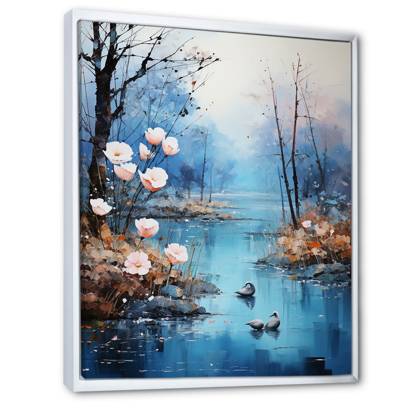 «Romantic Serene Floral Waters», reproduction sur toile encadrée, Cadre flottant blanc, H 44 po x l 34 po x P 1,5 po